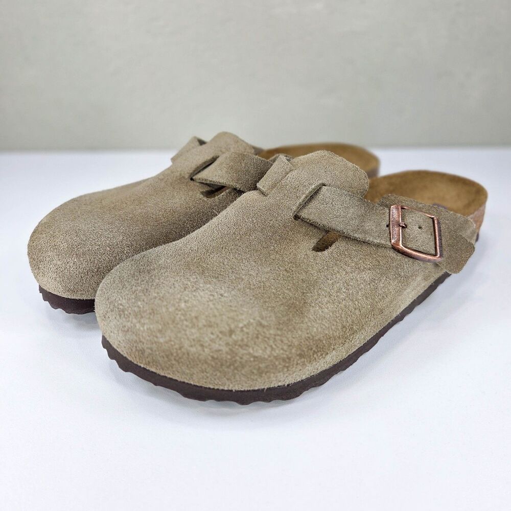 Birkenstock Boston Soft Footbed Taupe Suede Clogs Womens Sz 7